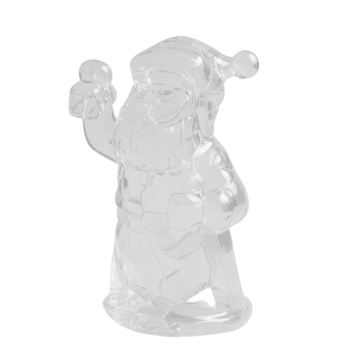 LED dekoratív figura Mikulás, 9 cm, átlátszó, asztali, fehér világítás