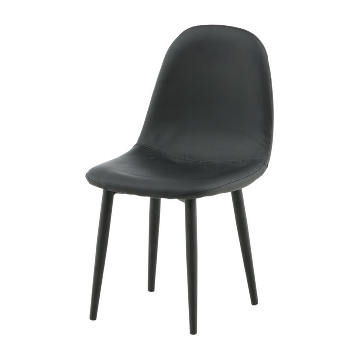 Детски стол Furnlux, тапициран дизайн, черен метал, черна екологична кожа, 33 см