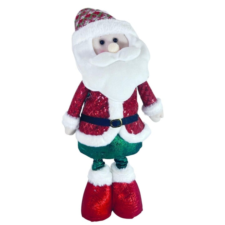 Figurina Mos Craciun textil, rosu cu verde, 40 cm, decoratiune de Craciun