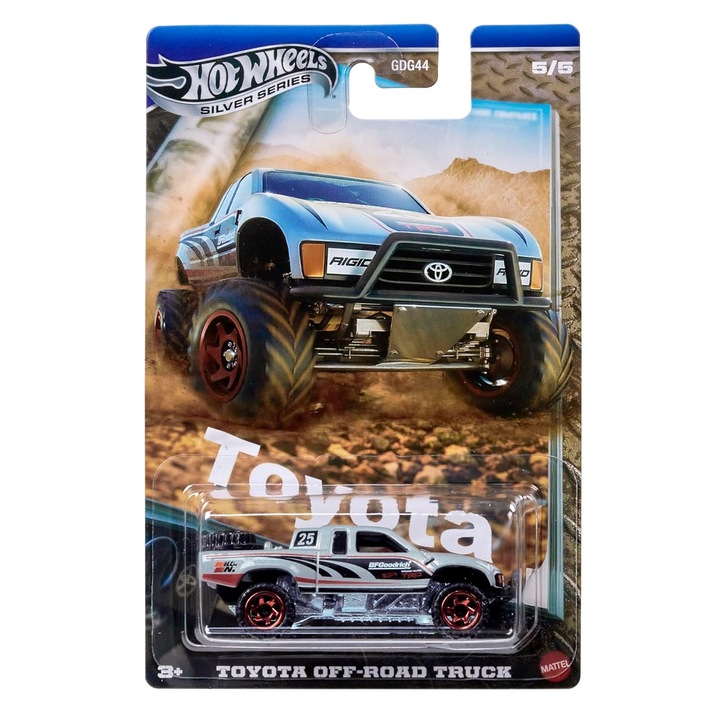 Masinuta din metal Hot Wheels Silver, Toyota Trucks, Toyota Off Road Truck, Gri, 1:64, JCB75