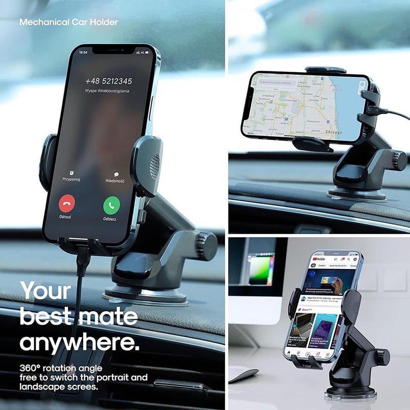 Suport auto pentru telefon Mozeeda, reglabil 360 grade, negru, silicon