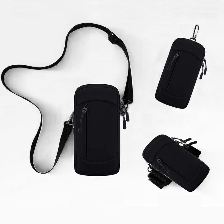 Banderolă telefon pentru alergare, BOMSTOM, 3 în 1, impermeabilă, 19x10, 5cm, negru