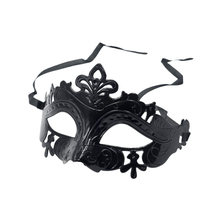 Masca neagră Venetiană, PartyDeco, elegantă, 17x9 cm, pentru bal mascat, Halloween și petreceri tematice