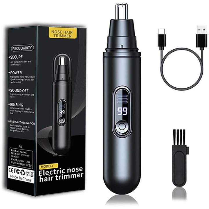 Set trimmer pentru nas și urechi Mozeeda, dublu motor, lame inox, rotativ