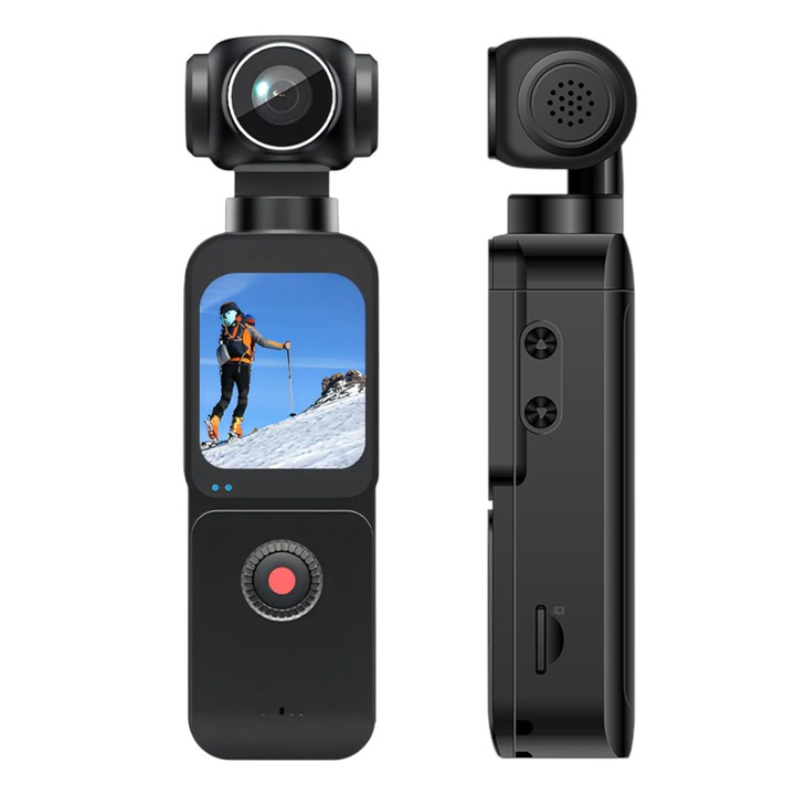 Камера Видео Спорт LONDEMM 5K UHD, WiFi, Дисплей Тъчскрийн 1.69”, Автоматична ротационна леща 270°, EIS Anti-Shake, Забавен каданс, Time-Lapse, Широк ъгъл 150°, Батерия 1000mAh, Вграден микрофон, Компактна, Преносима, Включена MicroSD карта 32GB, Черна