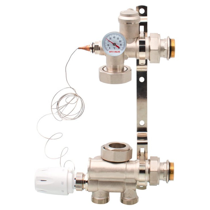 Grup de amestec incalzire pardoseala MTXVALVE, cu aerisitor automat, valva termostatica cu capilar, 20-60°C, 1 inch