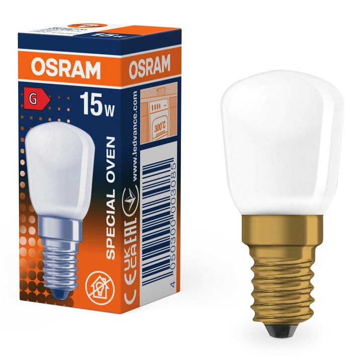 Bec E14 15W 85lm 230V OSRAM за фурна, устойчив на високи температури, клас G