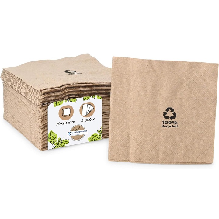 Set servetele biodegradabile BIOZOYG, 20x20cm, 4800 bucati, culoare naturala