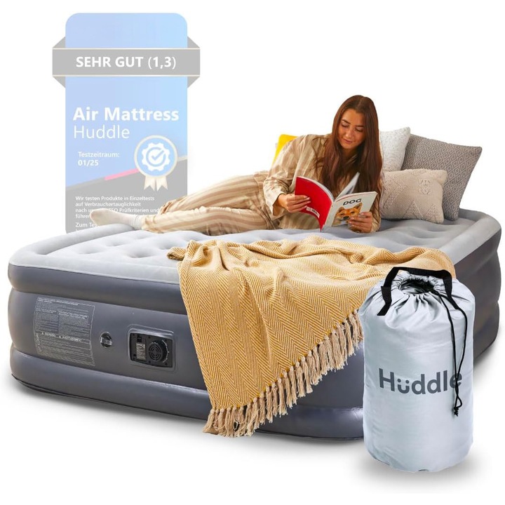 Надуваем матрак за къмпинг Huddle Lite, 206x160x47см, с електрическа помпа, водоустойчив, лесен за транспортиране