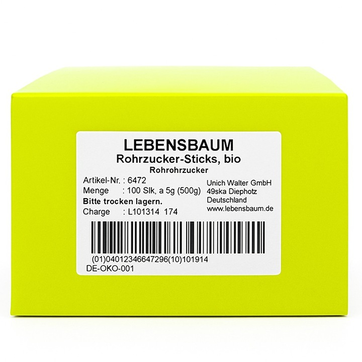 Zahar brut din trestie de zahar, pliculete, 100x5g bio, 500g