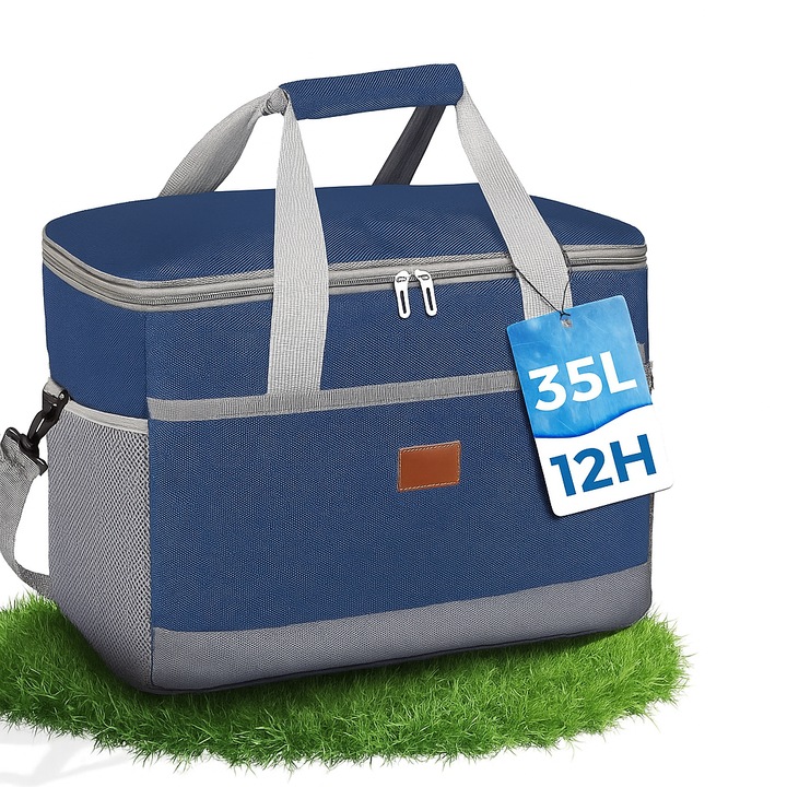 Сгъваема хладилна чанта 35л – голяма термо чанта с презрамки за носене, идеална за къмпинг, пикник, офис или кола