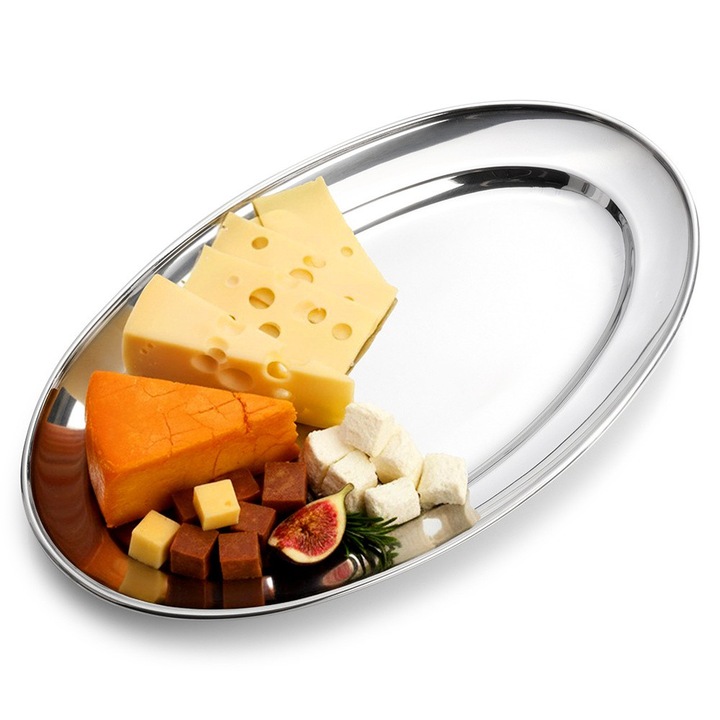 Platou de servire oval din inox Vilde 29x18cm, argintiu, utilizare universala