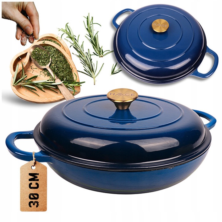 Oala din fonta emailata HAGE 3L, culoare verde oliv, pentru gaz, inductie si cuptor, usor de curatat, design modern