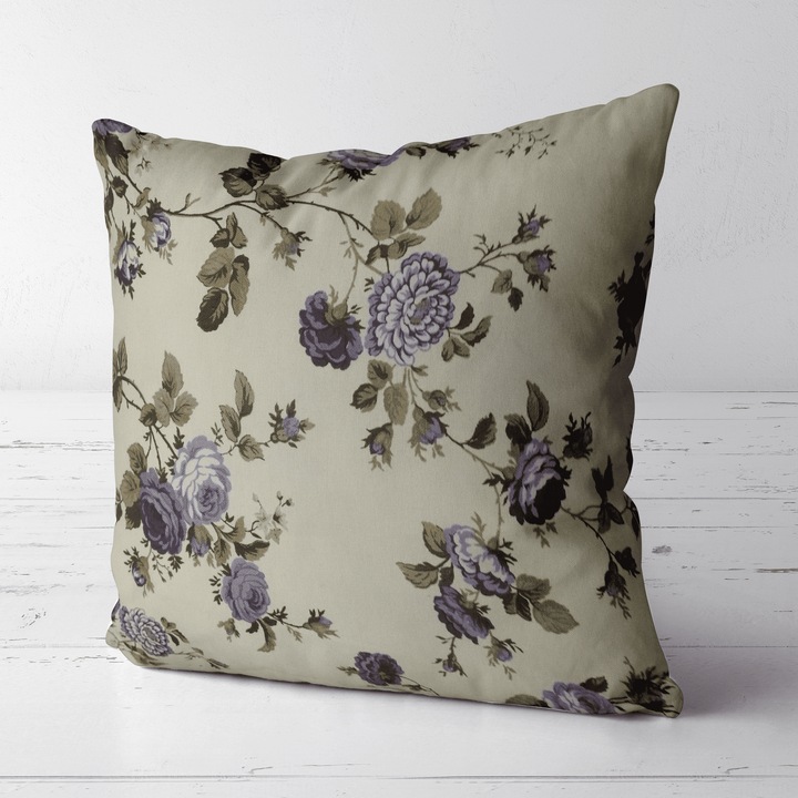 Perna decor Purple Roses, Crem/Mov, 35x35cm