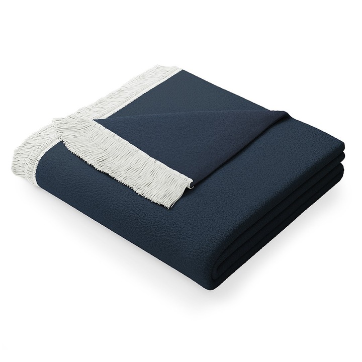 Pătură, Amelia Home, bumbac/poliester/acril, model vintage cu franjuri, bleumarin, 150x200 cm