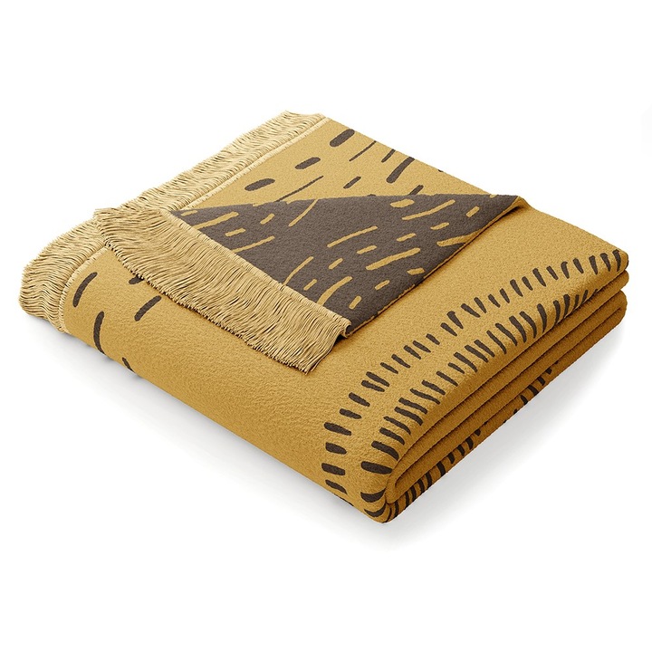 Pamut takaró, infinity mintás, Zaria, 430 g/m2, 150x200 cm, mustár