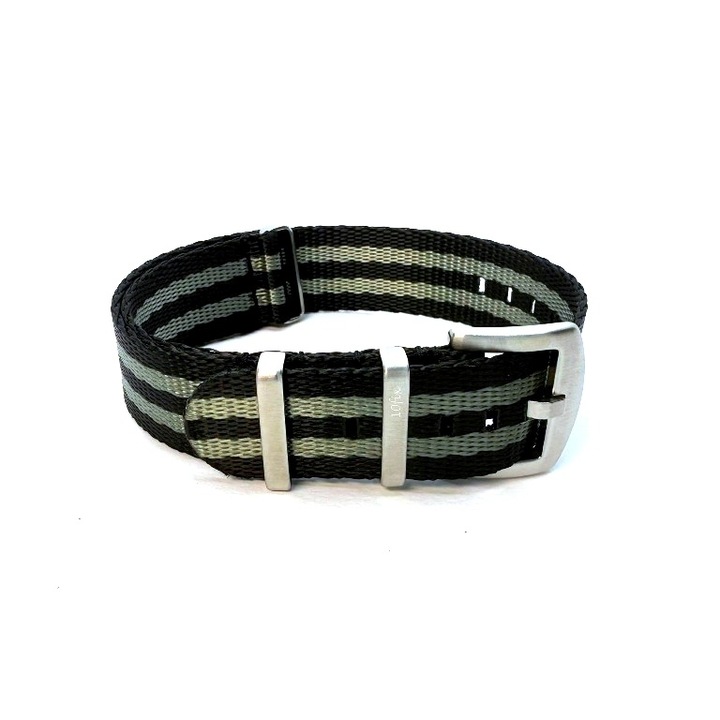 Curea ceas sport textil 22mm 3negru-2gri James Bond NATO Seatbelt