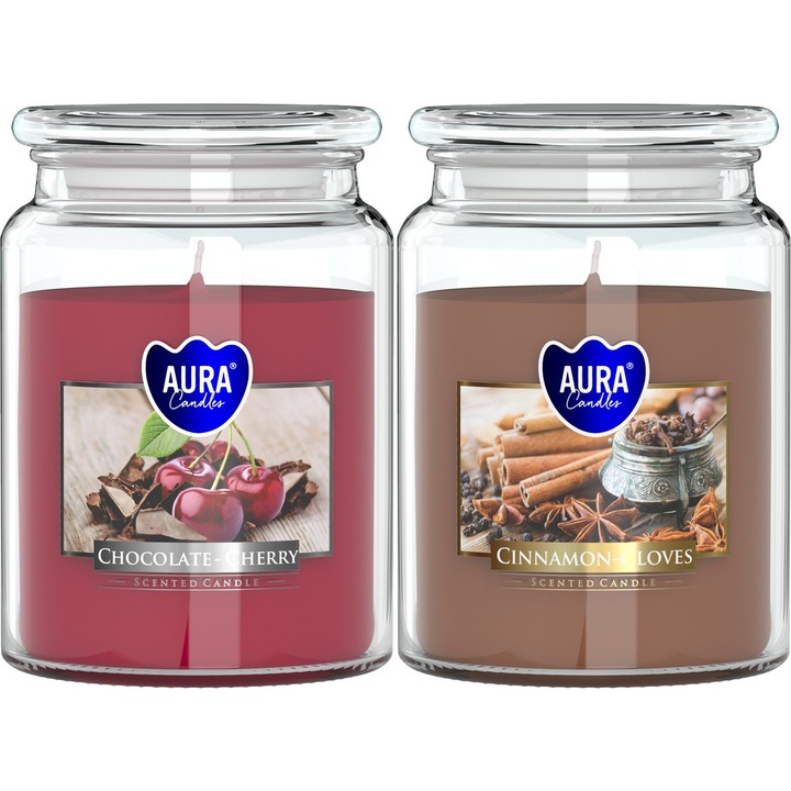 Комплект 2 ароматизирани свещи BISPOL Aura 100H, класически, многоцветни