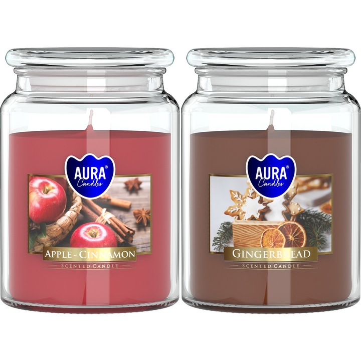 Комплект 2 ароматизирани свещи в буркан BISPOL Aura 100H, микс аромати, класически