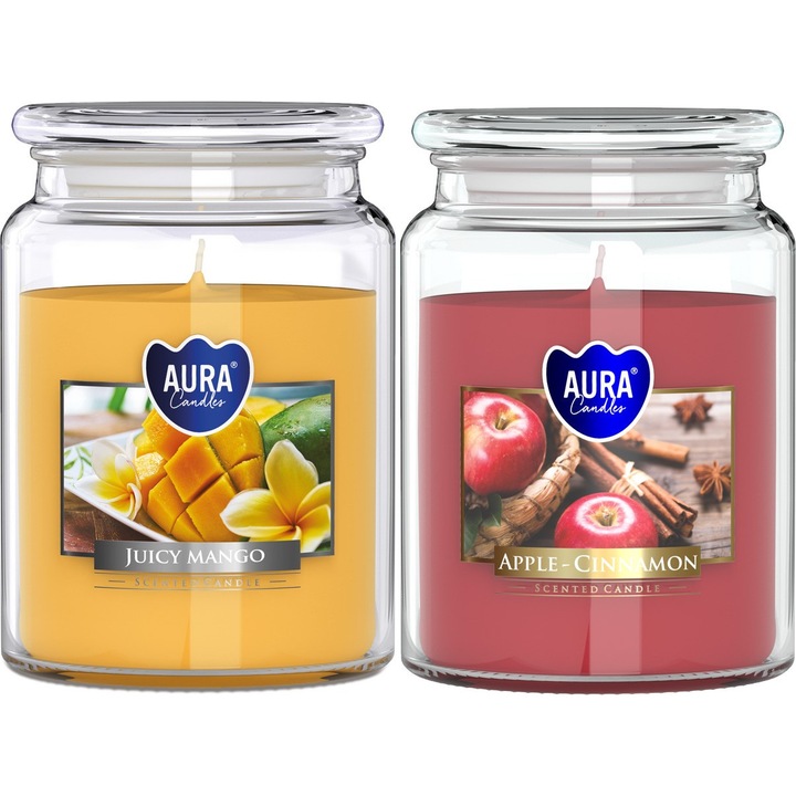 Комплект 2 ароматизирани свещи в буркан BISPOL Aura 100H, микс аромати, класически