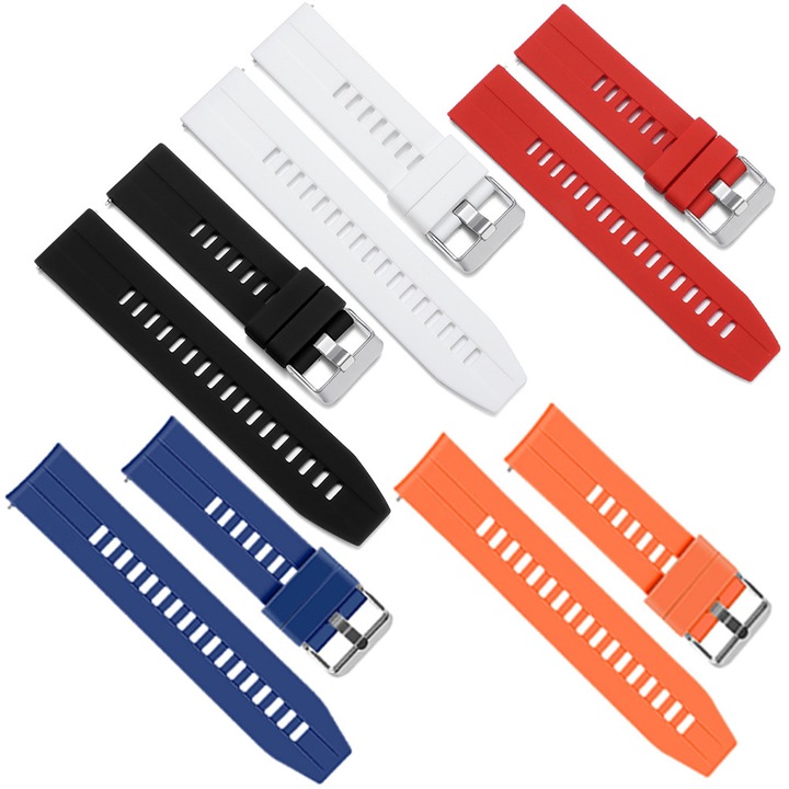 Set 5 curele din silicon pentru smartwatch, OptimStar, rezistente la apă, 20mm, lungime 213mm, multicolor, universale