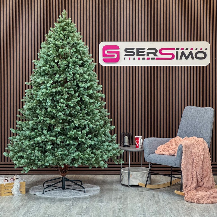 Brad artificial Sersimo, Hollandia, verde cu varfuri argintii, integral 3D, 210 cm