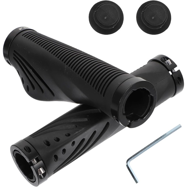 Ръкохватки за велосипед, противоплъзгащи, 13.7x5 см, 1 чифт, черни, алуминий/гума