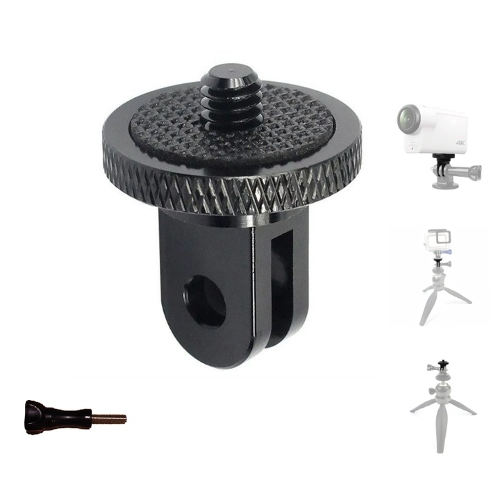 Адаптер 1/4, Telesin, алуминий, съвместим с камери GoPro/DJI/Insta360, черен