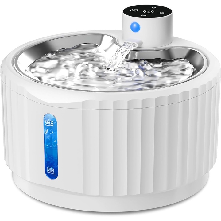 Фонтан за вода за котки и кучета, безжичен, интелигентна примка, автоматичен дозатор за домашни любимци, безшумен, поилка с двойна циркулация, адаптер за контакт, 2.8L, 5V, 4000mah, филтър и помпа включени