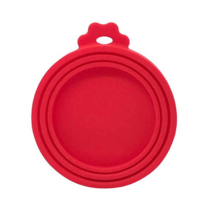 Set de 3 capace pentru Conserve Hrana Animale, EMO, Rosu, silicon