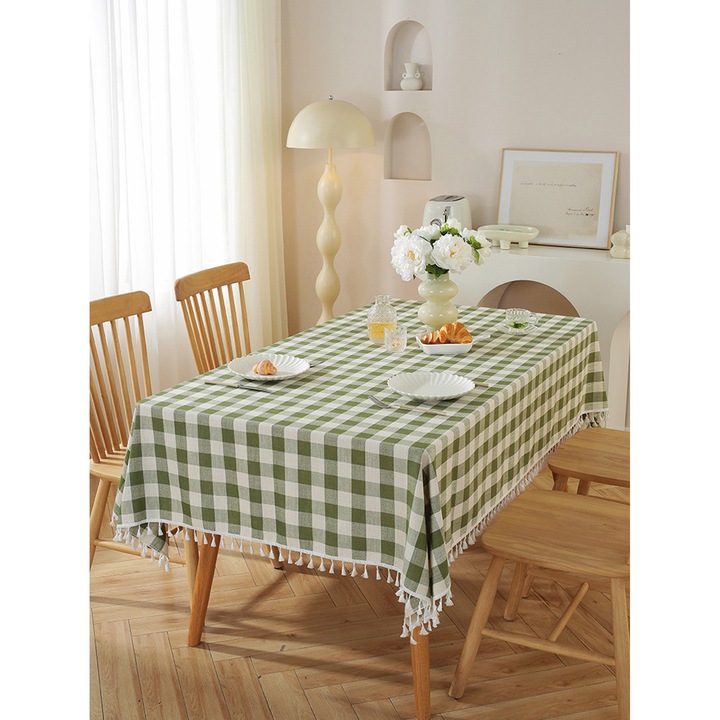 Fata de masa, verde/alb, model cu carouri, 140x140 cm, poliester