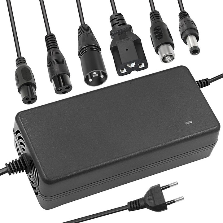 Incarcator Li-ion, Rqiurpn, 54.6V, 2A, cu 6 conectori, Rqiurpn, negru, pentru biciclete electrice, scutere, motociclete