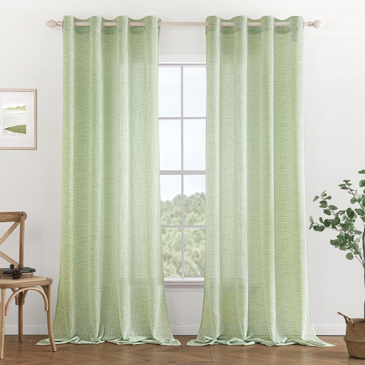 MIULEE függönyök, 2 darabos szett, 140x260 cm, zöld, anyag: 70% poliészter, 30% len