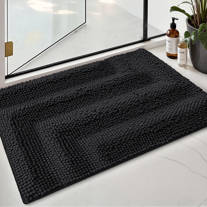 Covoras moale de dus anti-alunecare, lavabil, negru 50x80 cm