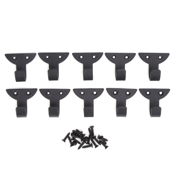 Set 10 agatatori de perete pentru haine, fier, negru, 30x28mm