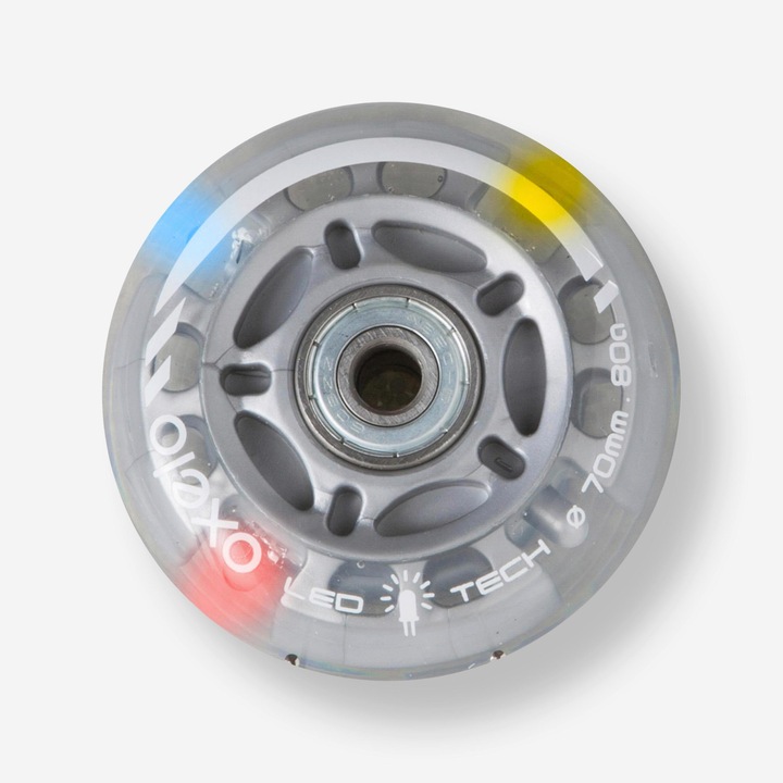 Комплект 2 колела със светлини и лагери Oxelo 70 мм 82a сиви