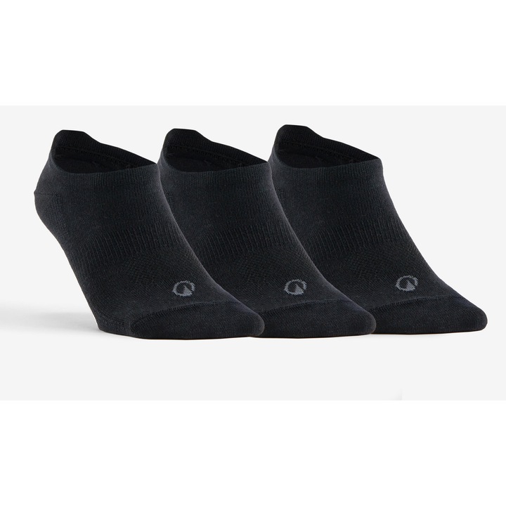 Set de 3 sosete sport scurte Decathlon, bumbac, negru, 47/50