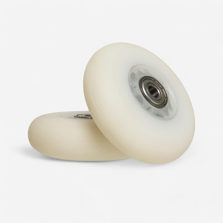 Комплект 2 колела Oxelo 76 мм 82a бели със светлини и лагери