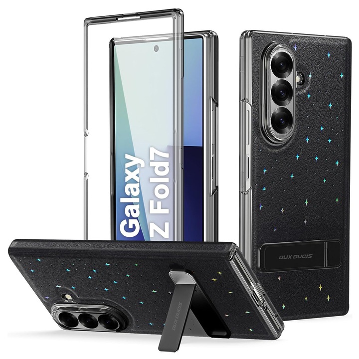 Калъф за телефон Dux Dicus за Samsung Galaxy Z Fold 7, черен, със стойка и защита от закалено стъкло