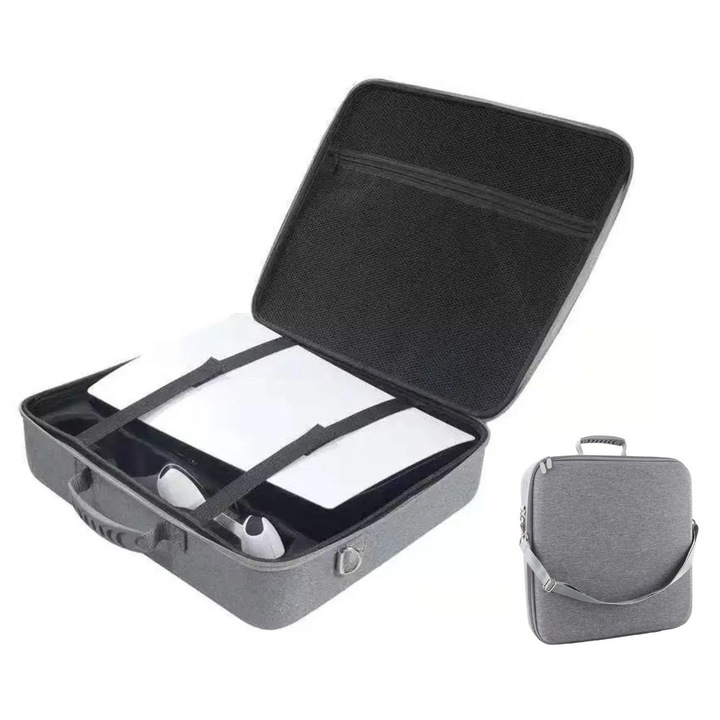 EtuiTab Husa pentru PlayStation 5 Slim, compartimente pentru controlere si accesorii, plastic dur, negru