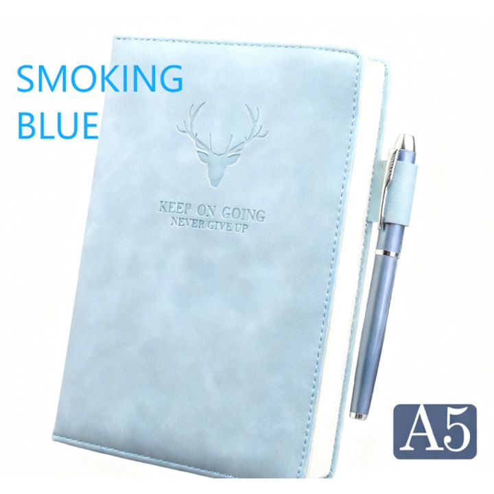 Agenda A5, 360 pagini, coperta din piele ecologica, albastru, albastru deschis