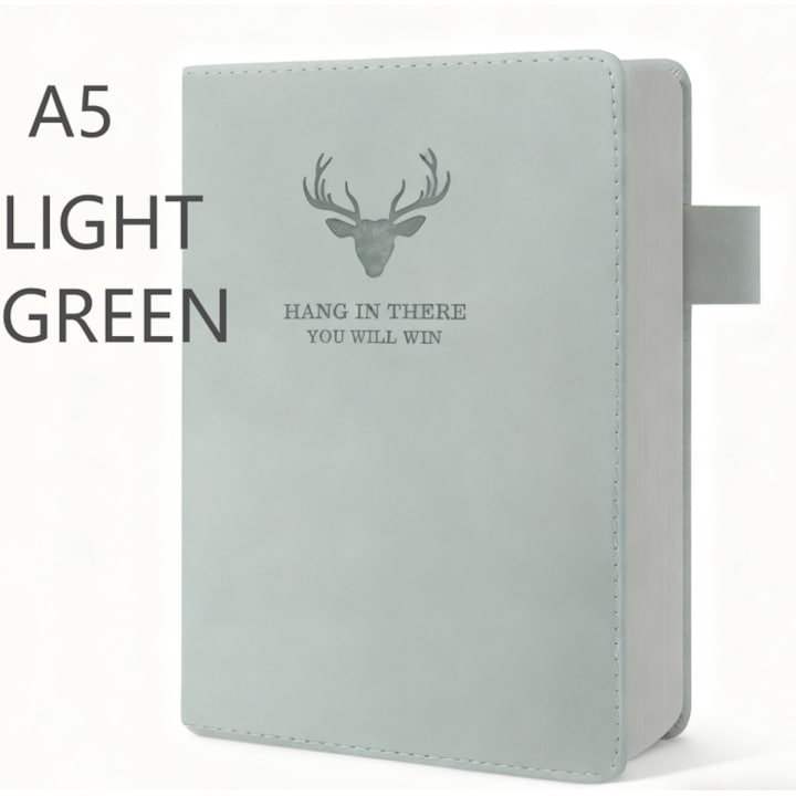 Caiet A5, verde, 360 de pagini cu linii, hartie premium de 80 g/m², cu Pen Loop, verde deschis, caiet din piele PU, caiet gros, pentru note, planificare, studiu, calatorii si proiecte