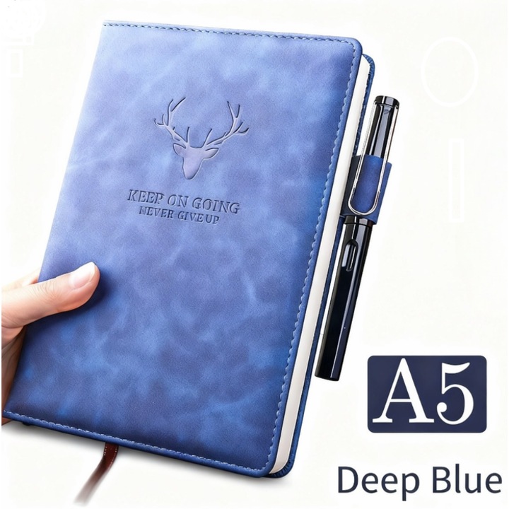 Agenda A5, 360 pagini, hartie premium 80 g/m, coperta din piele ecologica, albastru inchis, albastru