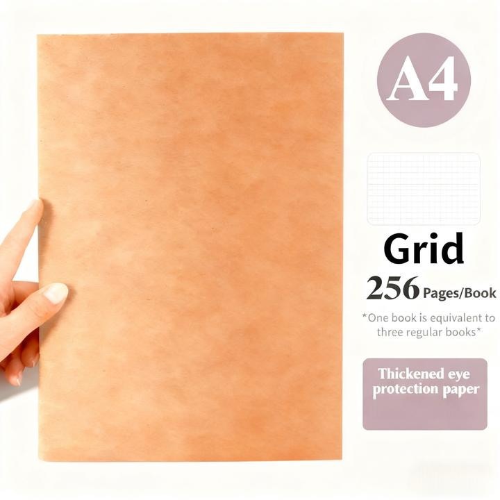 Set 4 caiete A4, 256 pagini, 80g/m², coperta kraft, maro, 208x285mm