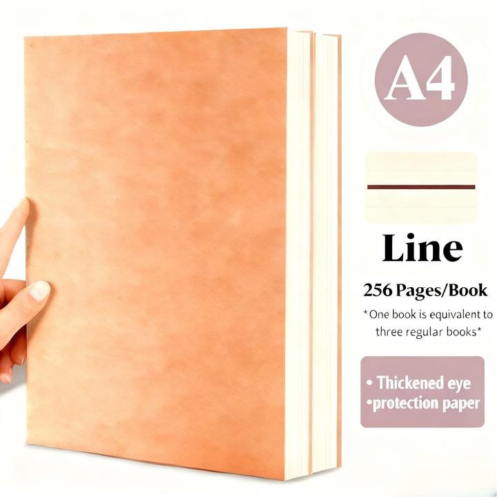 Set 4 caiete A4, pagini liniate, 256 pagini, coperta kraft, brun, 208x285mm