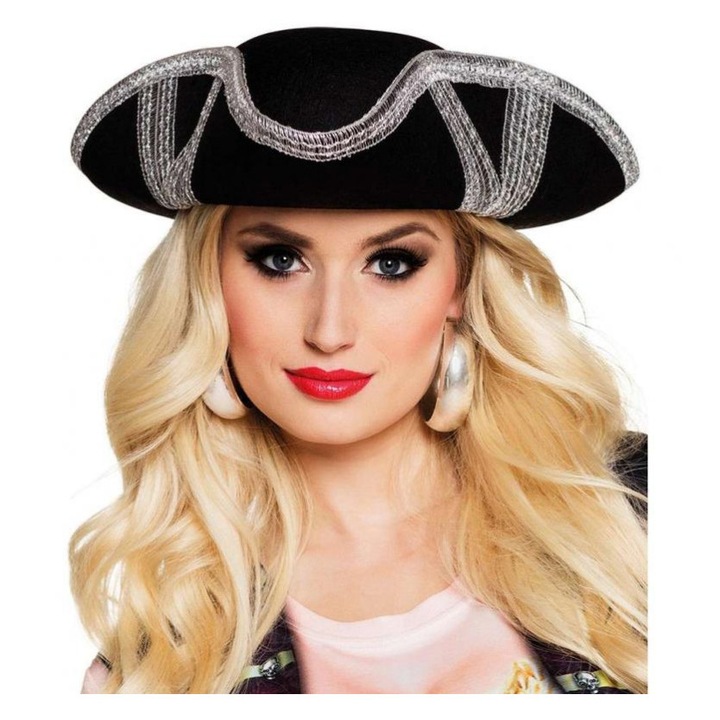 Palarie Pirat Royal Silver pentru adulti, negru-argintiu