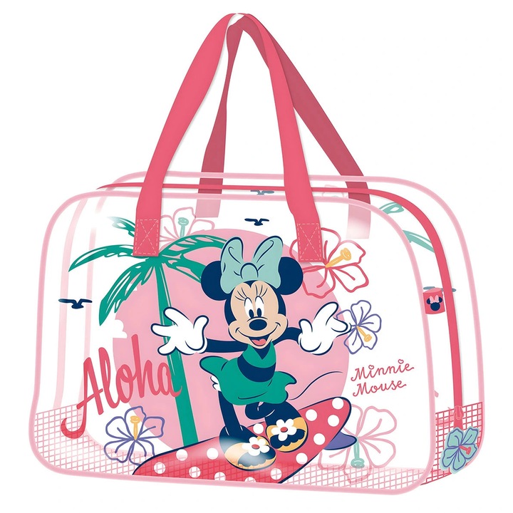 Geanta plaja set Disney Minnie Mouse, transparenta, 50cm, rezistenta la apa