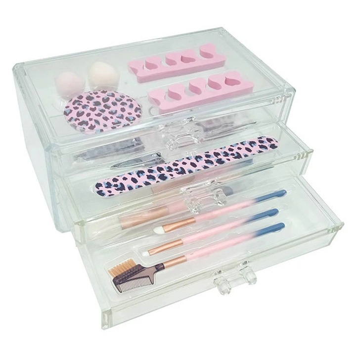 Комплект органайзери за козметика Girls, 17 броя, прозрачни, 24x13x10см