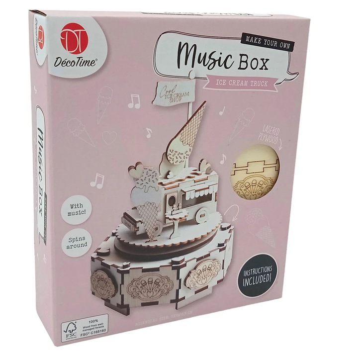 Puzzle 3D, DecoTime, cutie muzicala din lemn ecologic, mecanism rotativ, 10+ ani