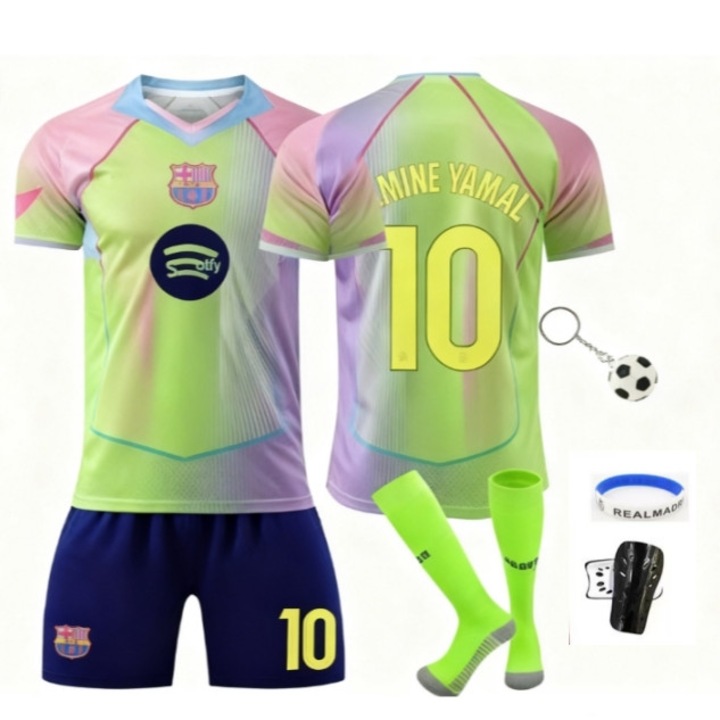 Спортна екипировка за деца, Барселона Ямал 10 футболен екип, ANUTETOUNI, Сезон 2025/2026, полиестер, зелен, Зелен